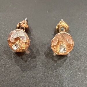 Faceted Champagne Crystal Stud Earrings with Clear Accent